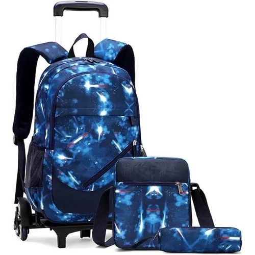 HAOPYOU Trolley Sacs Dos Roulant Chariot Cartable roulettes Sac d39cole Primaire avec 6 Roues Sac ESPACE BLEU 45X30X18CM CARTABLE