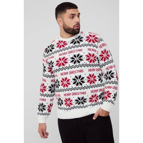 Grande Taille - Pull De Noël À Slogan Merry Christmas Homme - Blanc - Xxxxl, Blanc