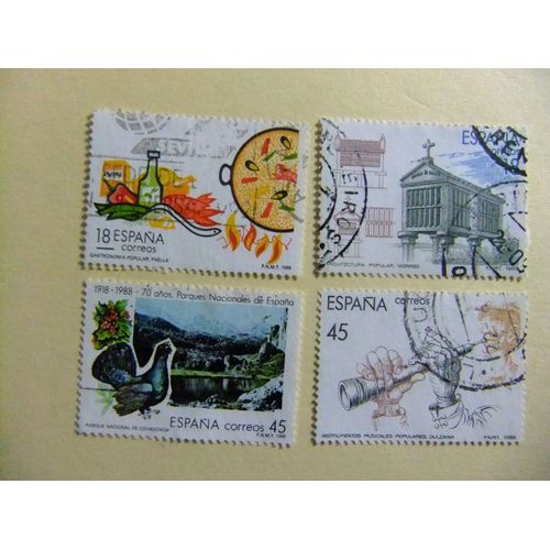 31 Espagne 1988 / Tourisme - Paella Architecture Parcs Musique / Edifil 2935 / 2938 Fu Yvert Fu
