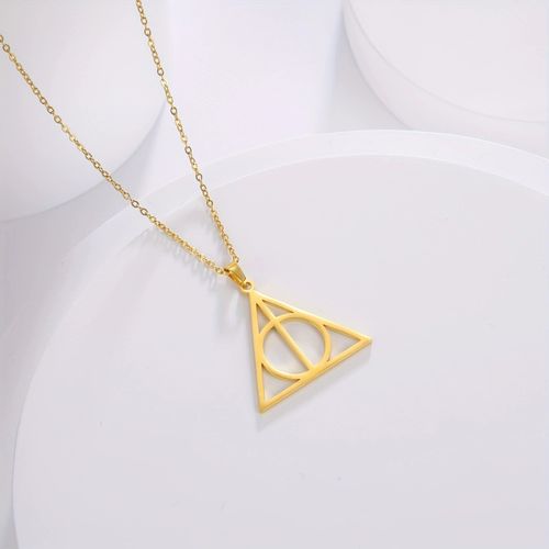 Skyrim-Collier Reliques De La Mort En Acier Inoxydable Pour Homme Et Femme,Bijoux Géométriques,Triangle Rond,Document Argenté,Pmotpresidence