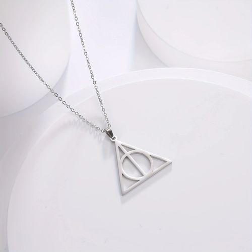 Skyrim-Collier Reliques De La Mort En Acier Inoxydable Pour Homme Et Femme,Bijoux Géométriques,Triangle Rond,Document Argenté,Pmotpresidence