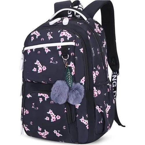 Sac a Dos Scolaire,Sac à Dos Femme College Scolaire Sac Toile Sac à Dos Sac cole Ado Fille Cartable Collège Sac décole (Noir)