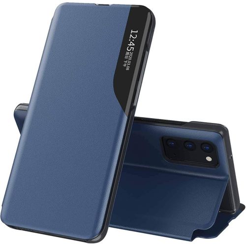 Coque Pour Xiaomi Redmi Note 10 Pro, Smart View Coque Rabat Antichoc Étui Housse Clear Afficher Fenêtre Standing Elégant Miroir Flip Case Cover Avec Support Pliable-Bleu