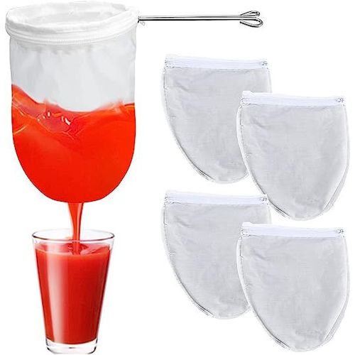 4 Pièces Sac À Lait Végétal Avec Support Filtre Alimentaire Réutilisable Tissu Passoire En Coton Lavable Sac À Lait De Noix Avec Fermeture Éclair Pour Cuisine Fromage Baies Soupe Jus De Fruits