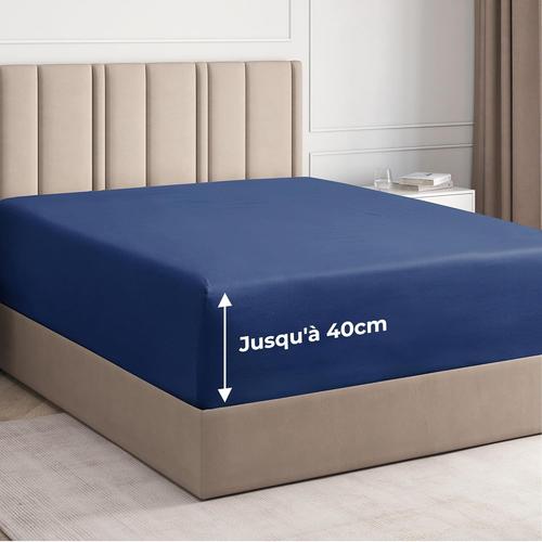 Drap-Housse - 100x200 Cm - Bleu Marine - 40 Cm De Profondeur - Luxueux - Convient Aussi Aux Lits À Ressorts - Adapté Aux Matelas Jusqu'à 40 Cm De Hauteur - Doux, Sans Plis Et Respirant - Pack Simple