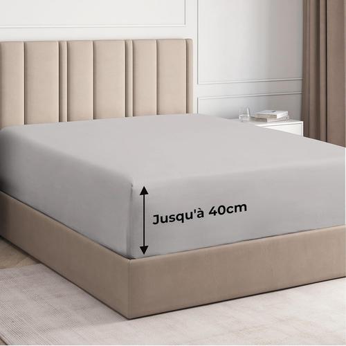 Drap-Housse - 90x200 Cm - Gris Clair - 40 Cm De Profondeur - Luxueux - Convient Aussi Aux Lits À Ressorts - Adapté Aux Matelas Jusqu'à 40 Cm De Hauteur - Doux, Sans Plis Et Respirant - Pack Simple