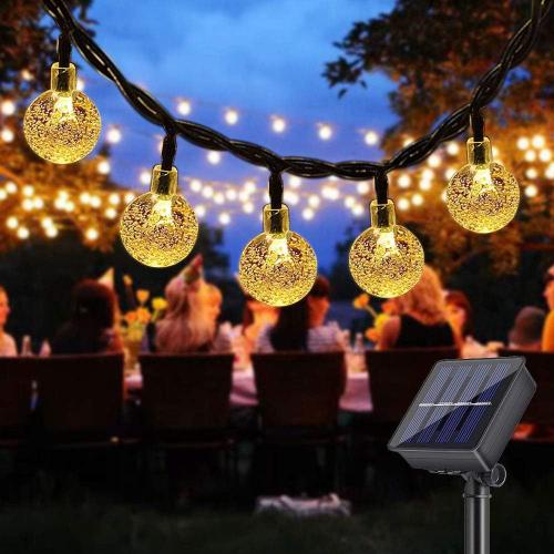 20pcs 5m LED lampes d'extérieur à énergie solaire (blanc chaud), lampes de jardin étanches à énergie solaire, boule de cristal décorative guirlande lumineuse pour jardin patio balcon sapin de Noël