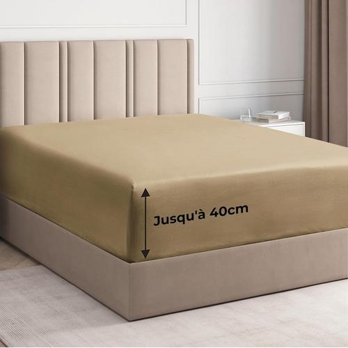 Drap-Housse - 180x200 Cm - Beige - 40 Cm De Profondeur - Luxueux - Convient Aussi Aux Lits À Ressorts - Adapté Aux Matelas Jusqu'à 40 Cm De Hauteur - Doux, Sans Plis Et Respirant - Pack Simple