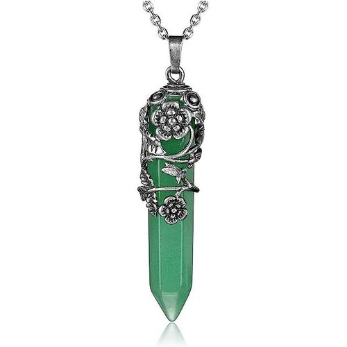 Collier En Cristal Vintage (Vert) Fleur Enveloppée De Pierres Précieuses De Guérison Spirituelle Collier Pendentif En Cristal Bijoux