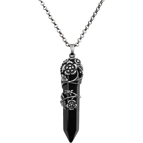 Collier En Cristal Vintage (Noir) Fleur Enveloppée De Pierres Précieuses De Guérison Spirituelle Collier Pendentif En Cristal Bijoux