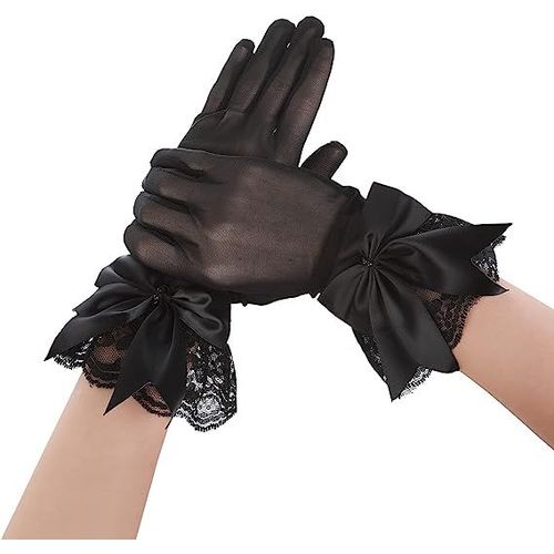 Gants N¿Ud Papillon Pour Femme (Noir) Gants De Poignet D'opéra Vintage Gants De Mariée Élastiques Pour Robes De Fantaisie Fêtes De Mariage Fêtes De Thé Fêtes De Bal