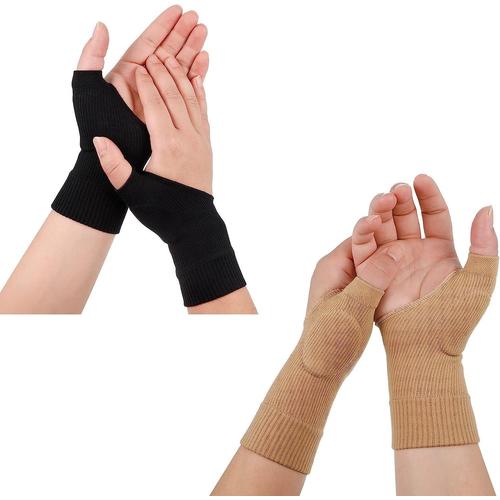 2 Paires De Protège-Poignet En Gel, Protège-Poignet, Coussinet Pour Blessure Au Pouce (Noir + Beige, L), Protège-Poignet Et Support De Pouce Pour L'arthrite Et Les Douleurs Articulaires, Gants De Comp