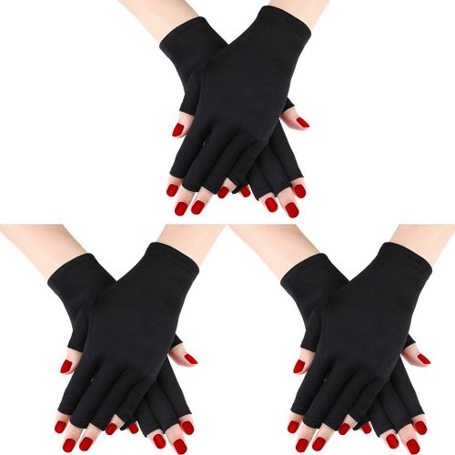 3 Paires De Gants Uv (Noirs) Gants À Ongles En Gel Gants Sans Doigts Résistants Aux Uv Lampe Uv Sèche-Ongles