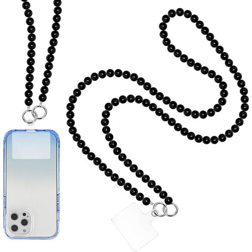 Cordon Telephone Portable, Universelles Chaine Telephone Portable, Bijoux De Telephone Porte Badge Tour De Cou, Perles Noir Chaine De Telephone Avec 2 Patchs(Longueur 120cm)