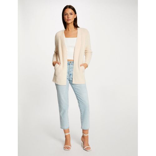 Gilet Long Maille Duveteuse Rose Clair Femme