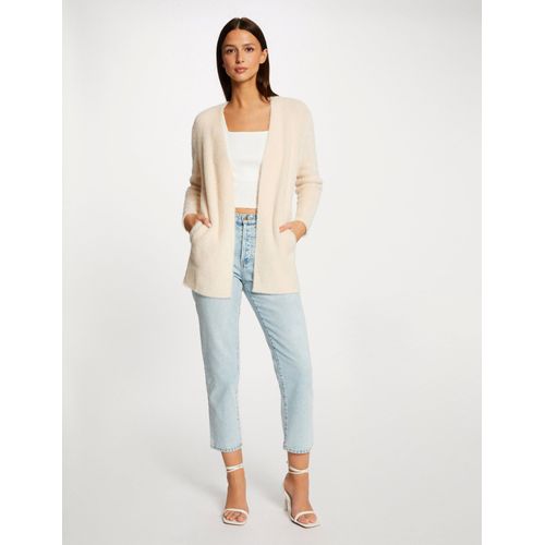 Gilet Long Maille Duveteuse Rose Clair Femme