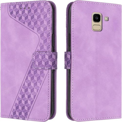 Coque Pour Samsung Galaxy J6 2018, Tui Tlphone Samsung J6 2018, Etui Protection Housse En Cuir Pu Portefeuille Pochette Flip Case [Magntique] Etui Rabat Pour Galaxy J6 2018 (Pourpre)