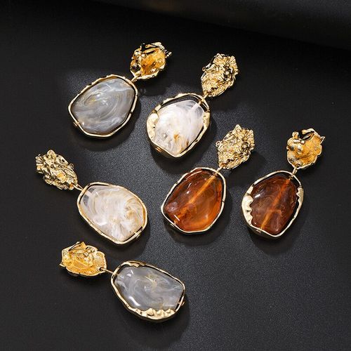 Boucles D'oreilles À Clip En Résine Irrégulière Pour Femmes,Bijoux Géométriques Vintage,Exagérée,Europe,Amérique,À La Mode