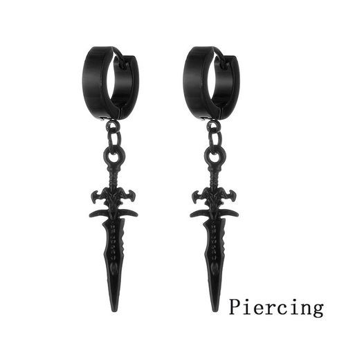 Boucles D'oreilles Pendantes En Acier Inoxydable Pour Hommes Et Femmes,Clip D'oreille De Poignard,Pendentif Punk,Épée Croisée,Faux Piercing,Noir,1 Paire