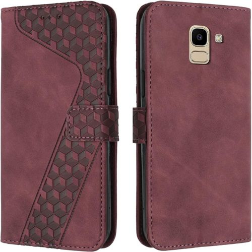 Coque Pour Samsung Galaxy J6 2018, Tui Tlphone Samsung J6 2018, Etui Protection Housse En Cuir Pu Portefeuille Pochette Flip Case [Magntique] Etui Rabat Pour Galaxy J6 2018 (Rouge)