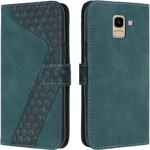 Coque Pour Samsung Galaxy J6 2018, Tui Tlphone Samsung J6 2018, Etui Protection Housse En Cuir Pu Portefeuille Pochette Flip Case [Magntique] Etui Rabat Pour Galaxy J6 2018 (Vert)