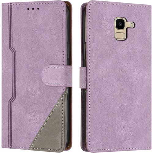 Coque Pour Samsung Galaxy J6 2018, Housse Etui Portefeuille Cuir Multifonction, Fermeture Magntique Clapet [Fonction Support] Flip Case Compatible Avec Samsung Galaxy J6 2018 (Pourpre)