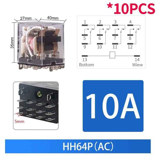 Relais de commande miniatures,petites citations intermédiaires AC 12V DC 24V AC220 HH52P HH53P HH54P HHPowered P HH63P H64P,vente en,10 pièces - Type HH64P AC-12V(10PCS)