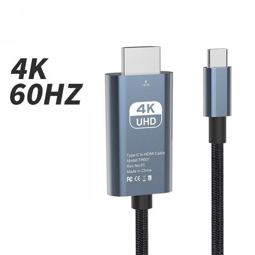 Cable USB C vers HDMI (4K 60Hz) 2m, Câble Type C HDMI (Thunderbolt 3) tresse en nylon-Compatible pour MacBook Pro, Surface Book, iPad Pro, Dell XPS, Galaxy S9/S8 et Plus - 2m
