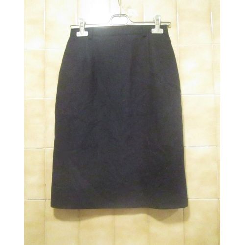 Jupe Bleu Nuit Noire Mi-Longue Tailleur En Laine, Cyrillus, Très Élégante, T. 34