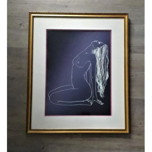 Tableau "Femme Nue" encadrement doré sous-verre