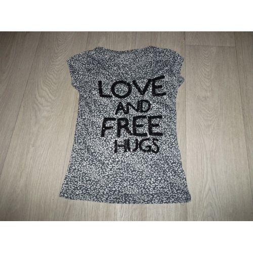 Tee Shirt Jennyfer "Love And Free Hugs" Gris Et Sequins Noirs M Tbe