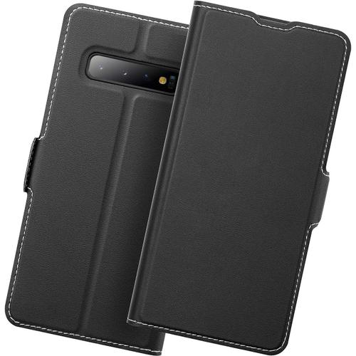 Coque Samsung Galaxy S10 Plus,Housse Samsung S10 Plus,Coque S10 Plus Rabat,Coque S10 Plus Clapet, Protection S10 Plus Cuir,Etui S10 Plus,Pochette S10 Plus,Flip/Folio Phone Cover Case.Noir