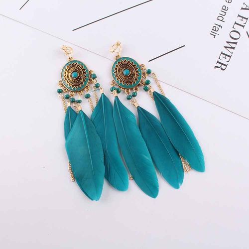 Boucles D'oreilles Bohème À Long Pompon Pour Femme,Clip De Plume En Émail,Sans Piercing,Clips D'oreille De Face,Bijoux Féminins,Mode,2018