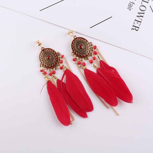 Boucles D'oreilles Bohème À Long Pompon Pour Femme,Clip De Plume En Émail,Sans Piercing,Clips D'oreille De Face,Bijoux Féminins,Mode,2018