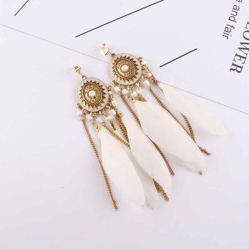 Boucles D'oreilles Bohème À Long Pompon Pour Femme,Clip De Plume En Émail,Sans Piercing,Clips D'oreille De Face,Bijoux Féminins,Mode,2018