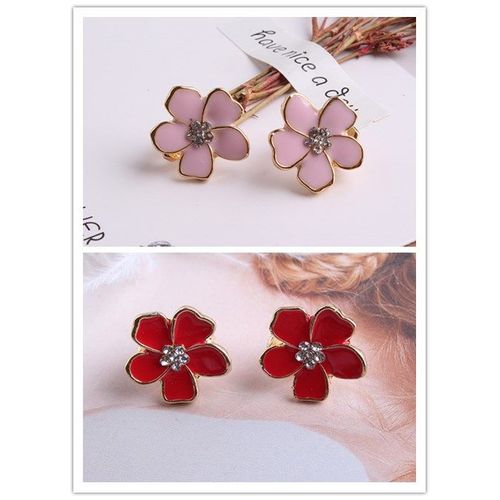 Boucles D'oreilles En Émail Style Coréen En Forme De Fleur Sans Piercing Pour Filles,Bijoux Mignons Sans Trou
