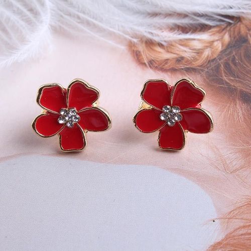 Boucles D'oreilles En Émail Style Coréen En Forme De Fleur Sans Piercing Pour Filles,Bijoux Mignons Sans Trou