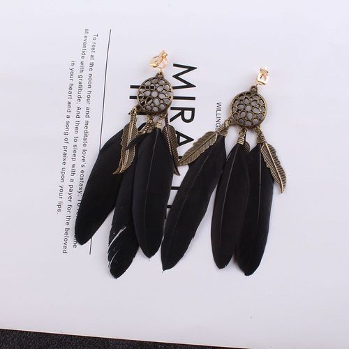 Jio -Boucles D'oreilles Vintage En Plumes Bleues Pour Fille,Accessoire De Haute Qualité Sans Piercing,Pour Ix,Grossier Sans Trou D'oreille