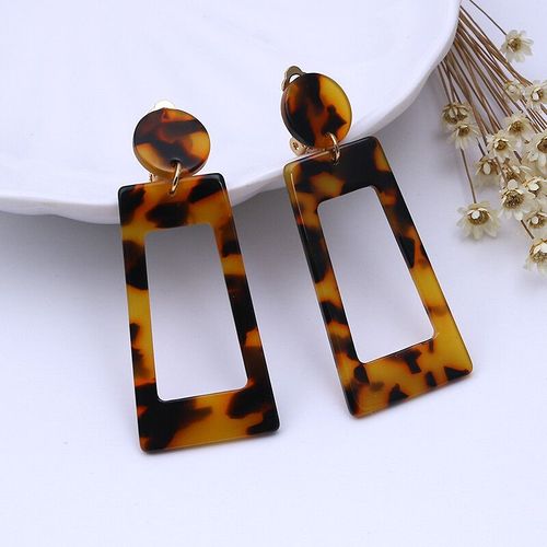 Boucles D'oreilles À Clipser Colorées Pour Femmes,Tortue,Léopard,Acrylique,Long,Géométrique,Carré,Cercle,Sans Clips De Perçage,Mode