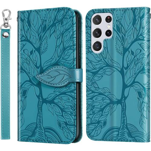 Coque Samsung Galaxy S22, Etui Portefeuille Samsung S22 5g [Rfid Blocage][Fentes Pour Cartes] Antichoc Tpu Housse Cuir Pu Pour Galaxy S22 (Bleu)