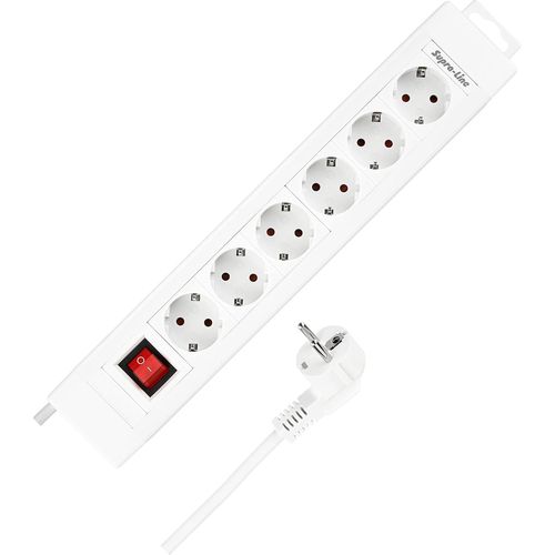 Rallonge multiprise 6x, 2,4m Supraline av. interr., blanc