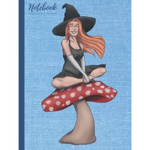 Notebook: Witch Sitting On A Mushroom, 120 College Ruled Pages