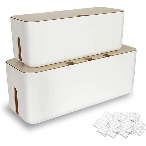 Lot 2 Boîte Cache Câble, Grand Boîte de Rangement Câbles Electriques avec Bois Couvercle, Boite Cache Multiprise pour Protection de Câble et Multiprise Electrique¿