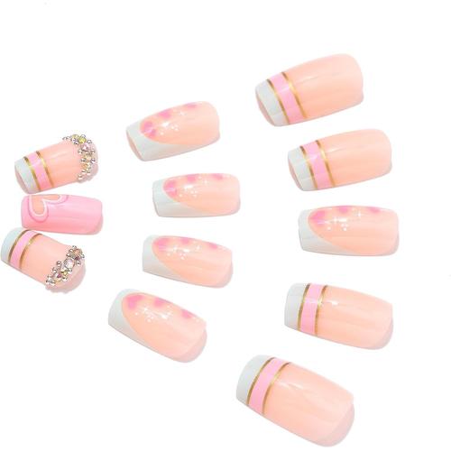 Lot de 24 faux ongles carrés blancs à presser avec paillettes argentées  amovibles à coller pour femmes et filles : : Beauté et Parfum