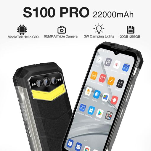 Smartphone Extérieur DOOGEE S100 Pro (2023) - 22000 MAh, étanche IP68, 108 MP - Neuf Sous Blister
