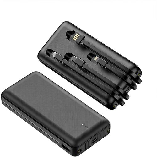 Batterie Externe Avec Câble, 20000mah Power Bank Avec 4 Câbles, Charge Rapide, Multifonctionnel Chargeur Portable Avec Lamp Pour Les Smartphone - Noir