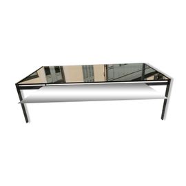 Table Basse Rectangulaire Mtal Et Verre St Gobain Bleut Gris 1970 Argent