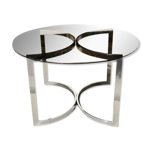 Table  Diner Ronde 120 Cm Verre Et Acier Chrom 70 Argent