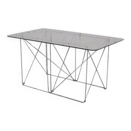 Table Haute Pliable En Acier Chrome Et Verre 1970 Argent