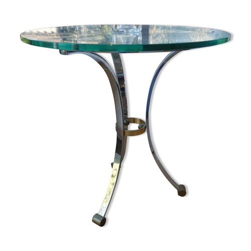 Table Daposappoint Ronde En Laiton Chrom Poli Et Verre De Style Hollywood Regency Franais Des Annes Argent